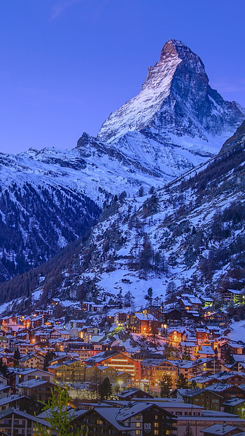 Early winter morning, Zermatt, Switzerland, Windows 10 Spotlight HD phone wallpaper