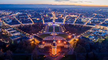 Karlsruhe Aerial — Baden-Württemberg Cityscape at Dusk, Germany, Baden-Württemberg, Landscape, Aerial graphy HD wallpaper