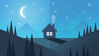 House Mountain Trees Moon Illustration, artist, artwork, illustration, digital-art HD wallpaper