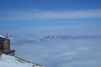 Nice, clouds, blue sky, mountain tops, snow HD wallpaper