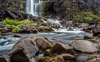 Thingvellir National Park, Mountain waterfall, River, Mountains HD wallpaper