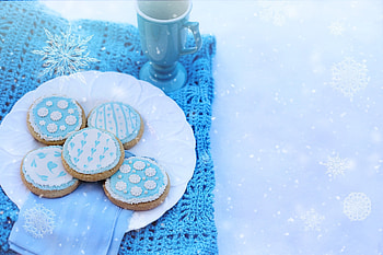 winter, blue, snowflake, cookies HD wallpaper
