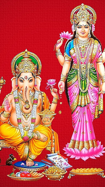 Laxmi Ganesh, Red Background HD phone wallpaper