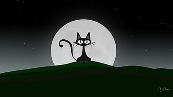 Moon Cat, winter, full moon, cartoon, Halloween, sky, cat HD wallpaper