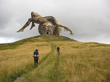 Gone Hiking, sculpture, field, hikers HD wallpaper