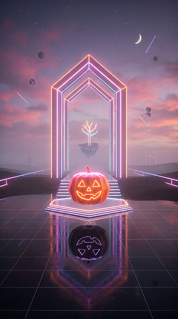 Neon Pumpkin Portal — Minimal Halloween , Jack-o'-lantern HD phone wallpaper