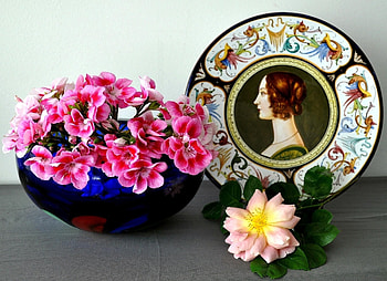 Flowers, Roses, Surface, Plate, Profile, Geranium HD wallpaper