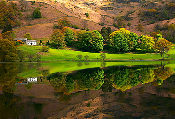 Hills, hils, green, trees, beautiful, nature, lake HD wallpaper