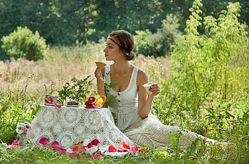◈◈ Tea & Cakes ◈◈, Cakes, Tea, Picnic, Female, Vintage HD wallpaper