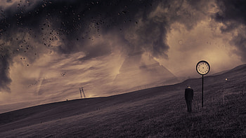 Clock, Miscellanea, Miscellaneous, Darkness, Human, Person, Loneliness, Hurricane HD wallpaper
