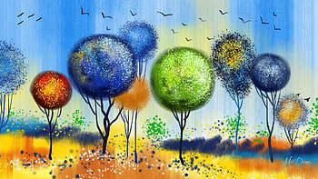 Abstract Trees, art, bright, trees, colors, paint, draw, Firefox themes HD wallpaper