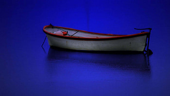 boat in blue water r, blue, boat, shadow, r, water HD wallpaper