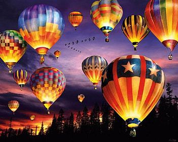 BALLOONS GLOW, night, glow, light, air, ballooons HD wallpaper