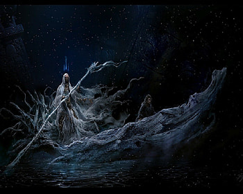 The Ferryman, Boat, Stars, River Styx, Dead, Fantasy HD wallpaper