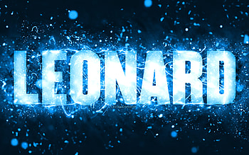 Happy Birtay Leonard, , blue neon lights, Leonard name, creative, Leonard Happy Birtay, Leonard Birtay, popular american male names, with Leonard name, Leonard HD wallpaper