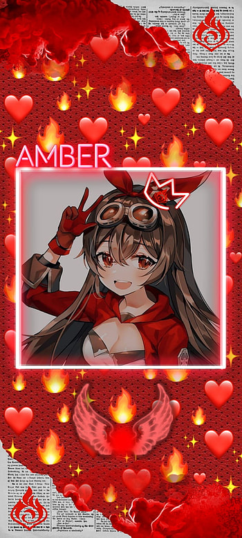 AmberOnFire, Red, Anime, Amber, Fire, Amber Genshin, Genshin impact HD phone wallpaper
