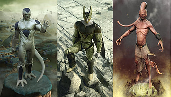 3-D Frieza, Cell, and Majin Buu, 3d, majin, frieza, buu, cell HD wallpaper