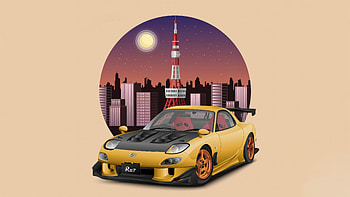 Mazda Rx7 Overdrive, mazda-rx7, mazda, cars, minimalism, minimalist, artist, artwork, digital-art, artstation HD wallpaper