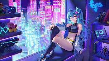 Anime Girl Purple Eyes Cyberpunk , anime-girl, anime, cyberpunk, artist, artwork, digital-art HD wallpaper
