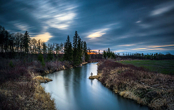 Upcoming Storm, river, reflection, landscape, trees, sky HD wallpaper