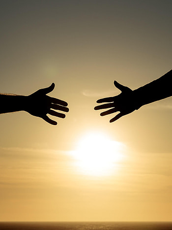Sunset, Palms, Friendship, Silhouette, Hand, Miscellanea, Miscellaneous, Palm HD phone wallpaper