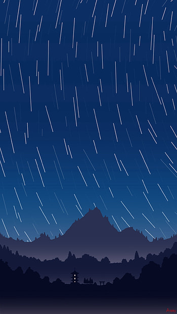 Art, Mountains, Night, Vector, Dark, Starry Sky, Pagoda HD phone wallpaper