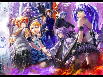 Ghost Chaser, meiko vocaloid, luka, cute, long hair, dress, miku, abstract, group, short hair, lin, kagamine rin, megurine luka, gun, snyp, warrior, female, kagamine len, ren, sexy, hatsune miku, hot, girl, kaito, kamui, anime girl, gakupo, anime, fantasy, weapon, fighter, girls, fire HD wallpaper