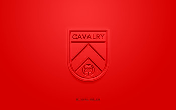 Cavalry FC, creative 3D logo, red background, Canadian Premier League, CPL, 3d emblem, Canadian soccer Club, Canada, 3d art, soccer, Cavalry FC 3d logo HD wallpaper