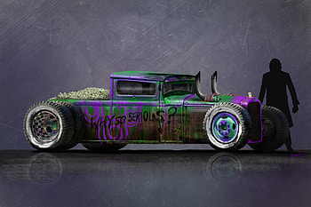 Joker Motorcar , joker, superheroes, supervillain, artwork HD wallpaper