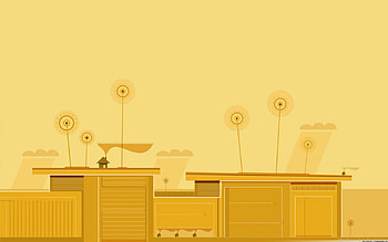 Flowers??, abstract, cg, yellow, flower, house, , desk HD wallpaper