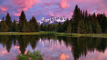 Teton Range, Majestic mountains, Tranquil lake, Beautiful forests HD wallpaper