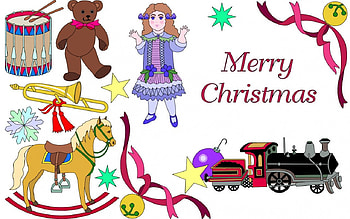 Merry Christmas Toys , computer graphics, December, toys, art, drum, train, illustration, artwork, occasion, wide screen, doll, holiday, painting, teddy, Christmas, rocking horse HD wallpaper