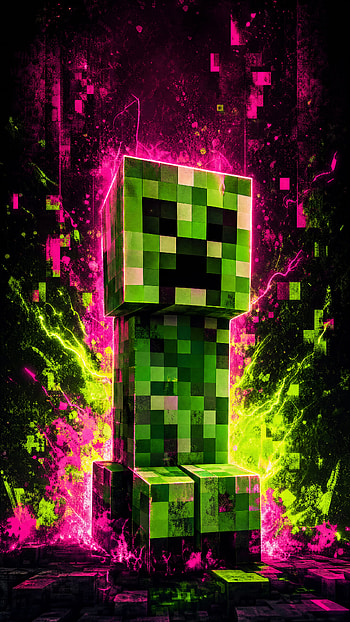 Neon Pixel Creeper — Minecraft , Creeper (Minecraft), Pixel Art, Video Game HD phone wallpaper