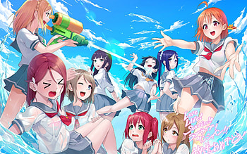 Anime Girls, Water War, School Uniform, Sea, Love Live HD wallpaper