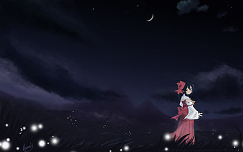 Reimu Hakurei, night, cute, ribbons, red dress, dark, anime girl, moon, miko, touhou, shrine maiden project, reimu kakurei HD wallpaper
