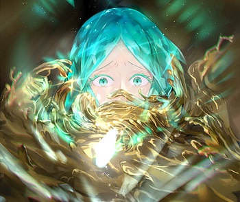 Blue hair, phosphophyllite, curious, anime girl HD wallpaper
