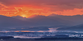 Nature, Sunset, Mountains, Fog, Loch Lomond, Scotland HD wallpaper