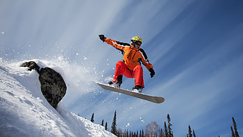 Sports snowboarding, Action-packed shots, Skiing and snowboarding synergy, Stunning sports graphy HD wallpaper
