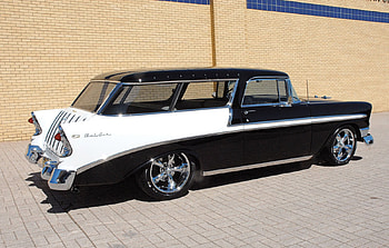56' Chevy Nomad, white, chevrolet, hotrod, 56, custom, black, 1956, hot, rod, chevy, nomad HD wallpaper