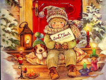 Waiting For Santa, dog, children, christmas, santa HD wallpaper