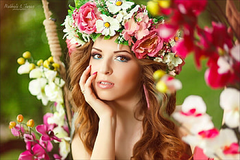 ღ, Flowers, Lady, Wreath, Makeup HD wallpaper