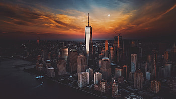 New york city, skyscraper & buildings at sunset, cityscape HD wallpaper