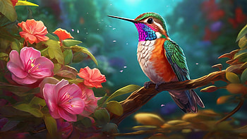 Hummingbird, hummingbird, bird, flower, tree, colorful HD wallpaper