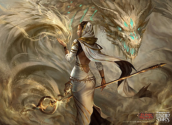 Billowing mirage, art, golden, fantasy, hoang lap solan, dragon, girl, hoanglapsolan HD wallpaper