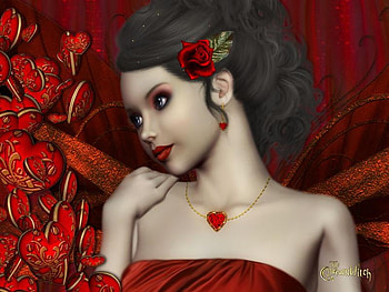 Hearts, rose, abstract, fantasy, red, girl HD wallpaper