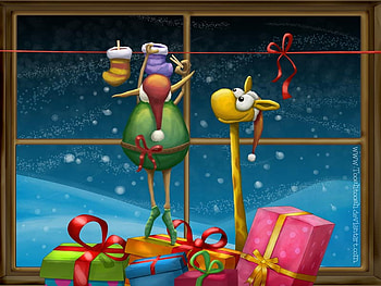 cute christmas card, cute, card, christmas, creatures HD wallpaper