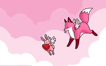 Valentine Fox, animal, stupid, art, da, vday, cute, deviant, fox, valentine, pink, at, clouds HD wallpaper