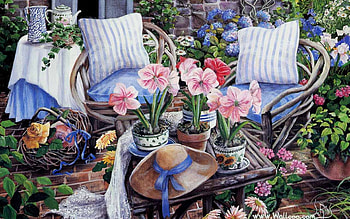 beautiful painting, bedtime, flowers, painting, bed HD wallpaper