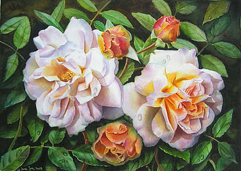 Ghislaine de Feligonde III - Roses, rose, pink, ghislaine de feligonde iii, painting, art, flower, green, nature HD wallpaper
