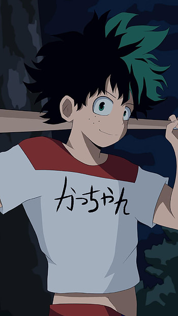MHA - deku with bat, art, hair, animeboy, sport, anime HD phone wallpaper